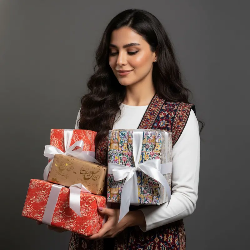 Persian Gift Wrapping Paper Red Love Calligraphy Design