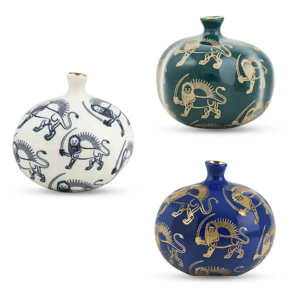 Persian Lion and Sun Motif Pomegranate Sculpture