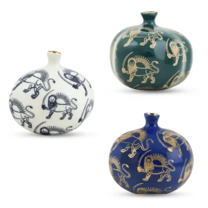 Persian Lion and Sun Motif Pomegranate Sculpture