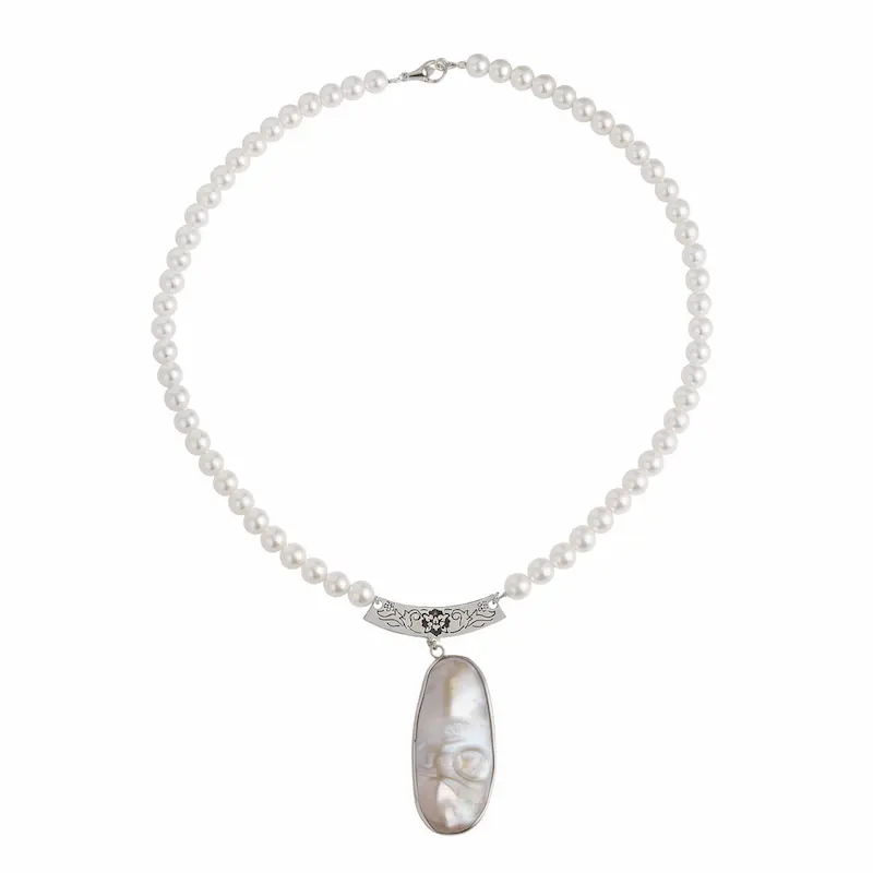 Handcrafted Persian Silver Necklace Pendant with Cultured Pearl