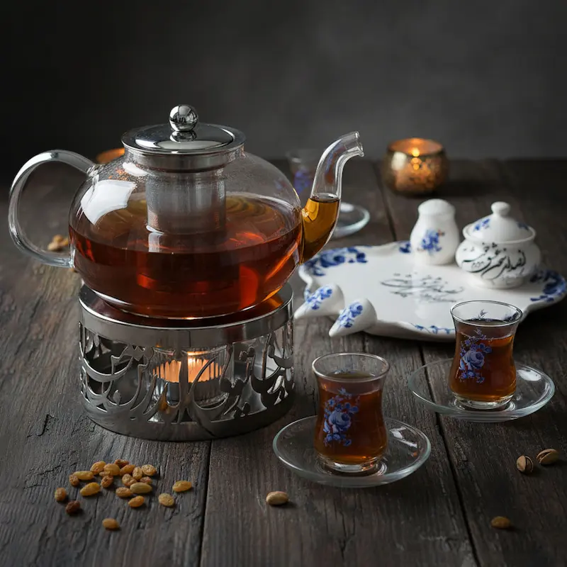 Persian Tea Set with Calligraphy Glass Warmer