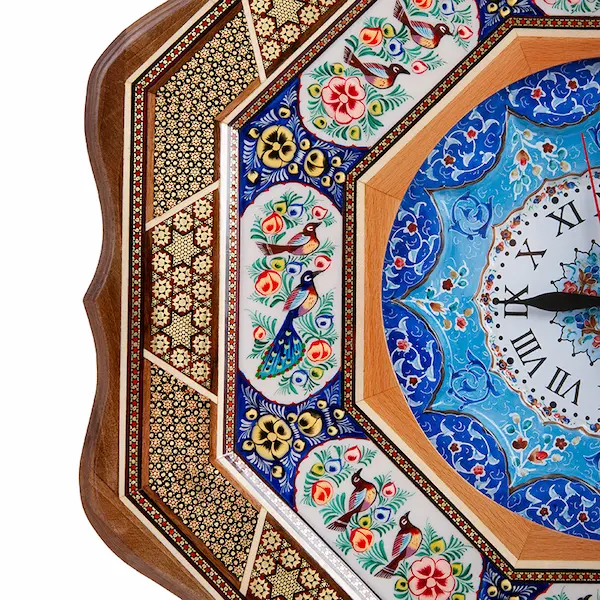 Persian Wall Clock – Miniature Painting & Khatamkari Art Clock