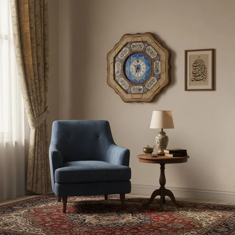 Persian Wall Clock – Miniature Painting & Khatamkari Art Clock