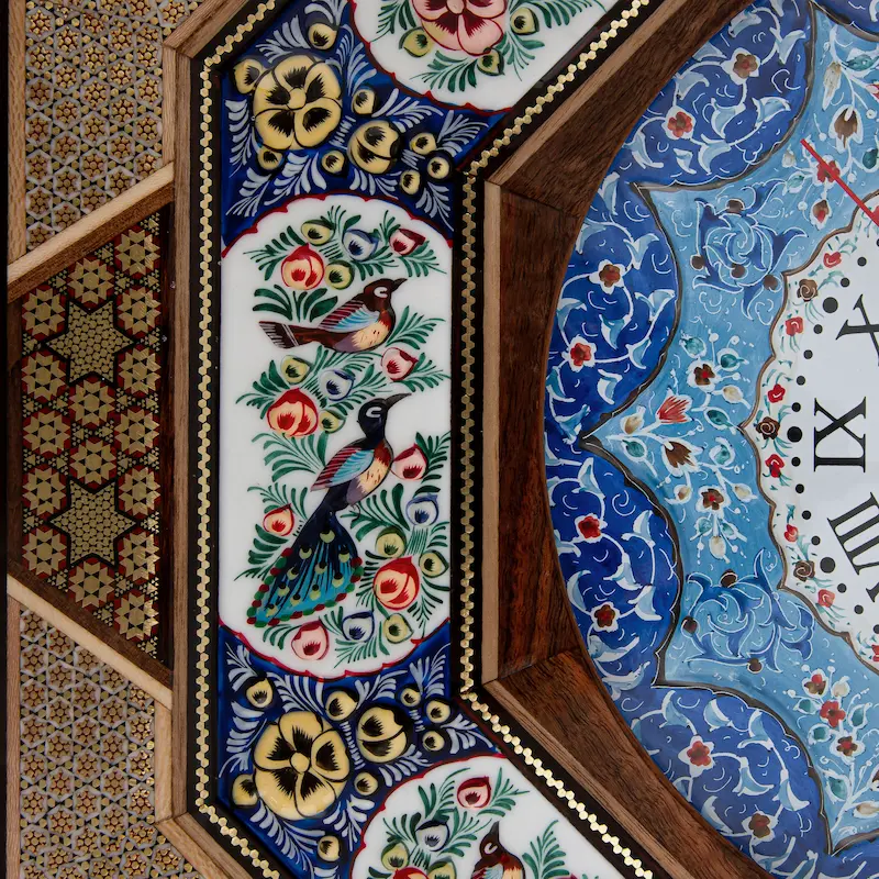 Persian Wall Clock – Miniature Painting & Khatamkari Art Clock