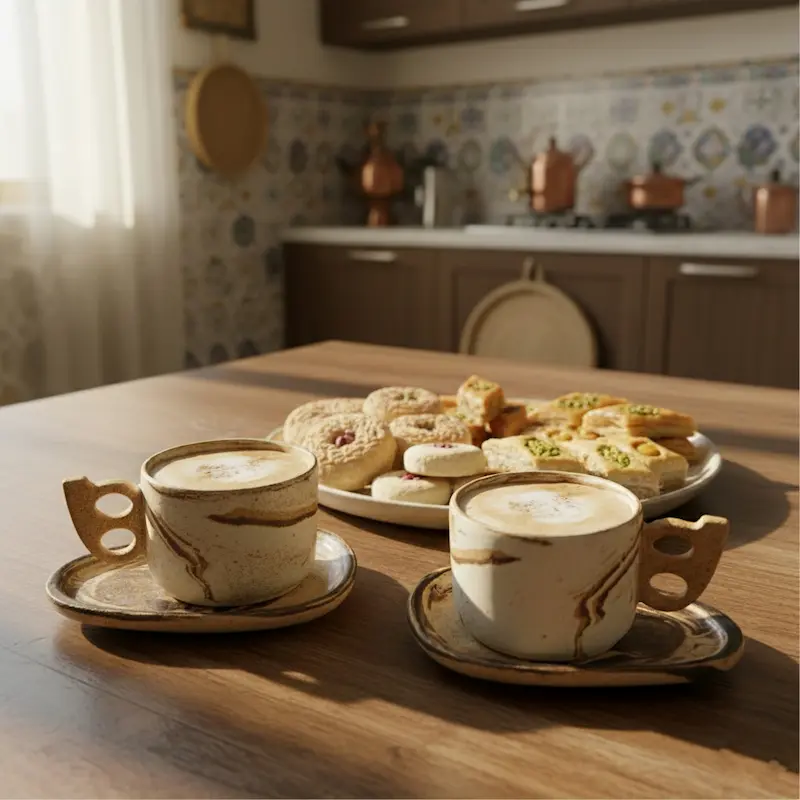Traditional Persian Tea Set for Two - Handmade Stoneware Mugs and Saucers