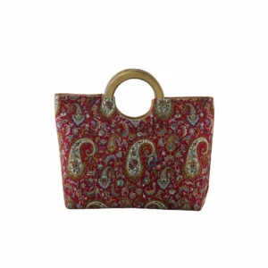 Sarvestan Silk Termeh Bag with Handcrafted Wooden Handle