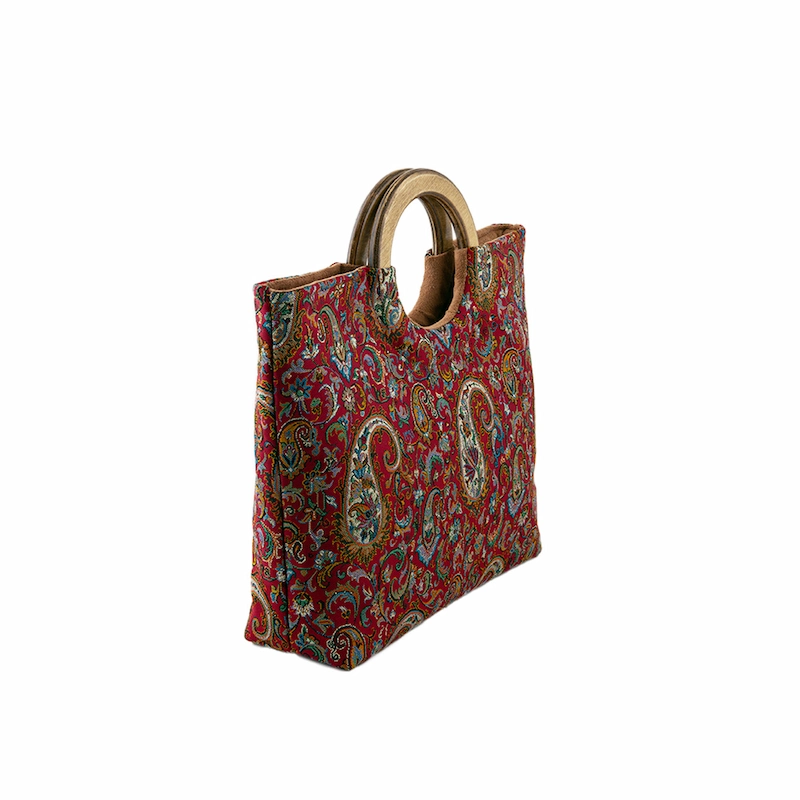 Sarvestan Silk Termeh Bag with Handcrafted Wooden Handle