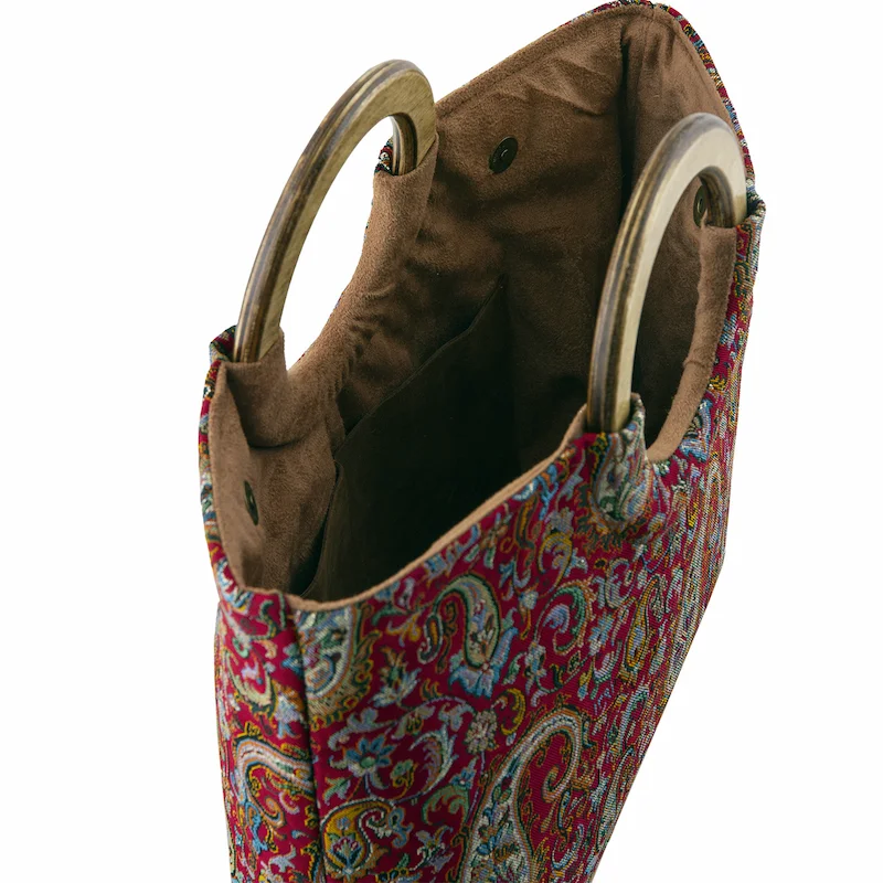 Sarvestan Silk Termeh Bag with Handcrafted Wooden Handle
