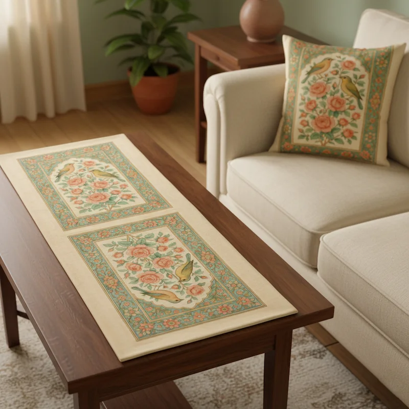 Handcrafted Persian Cushions & Table Runner – Velvet with Dome Pattern