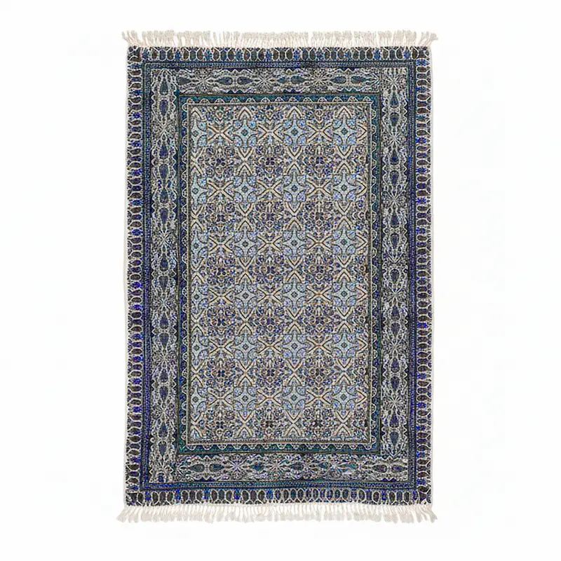 Handcrafted Persian Table Cloth with Traditional Blue Geometric Patterns
