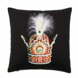 Handcrafted Persian Velvet Cushion with Crown Design