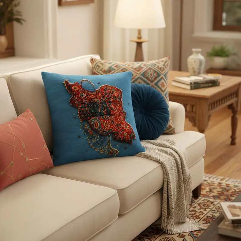 Iran Map Persian Cushion Cover – Velvet Throw Pillow