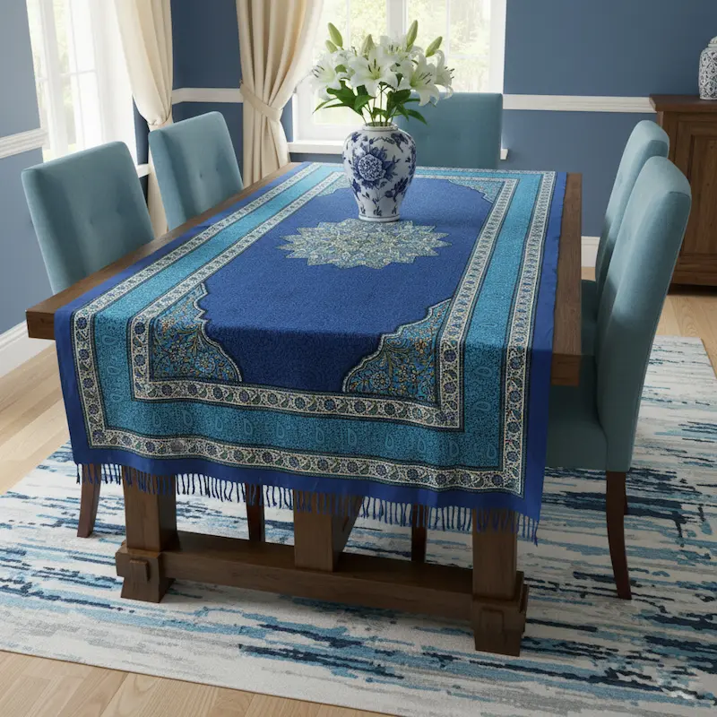 Lapis Lazuli Ghalamkar Persian Blue Tablecloth Runner