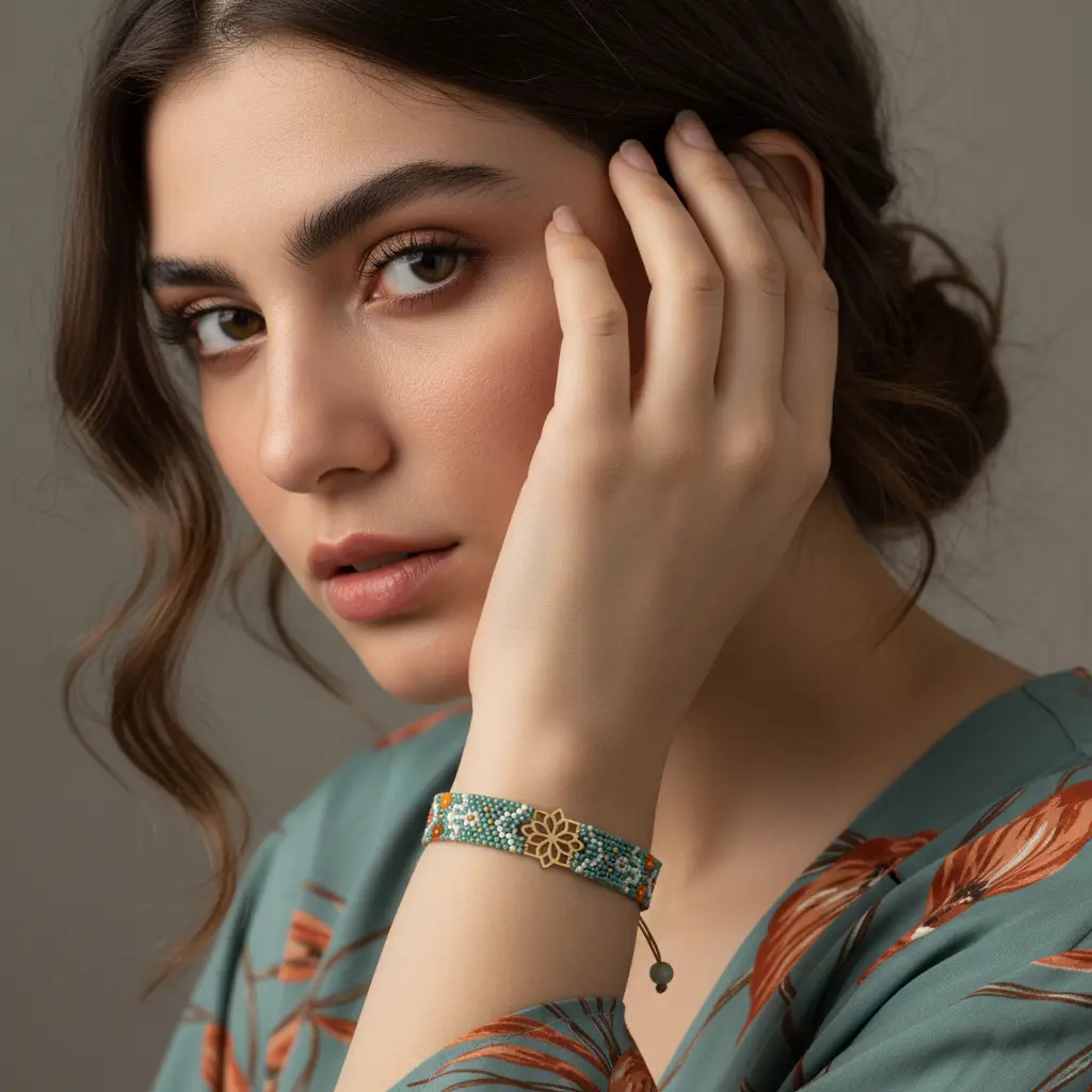 Persian Bracelet with Islimi Motif in Miyuki Beads