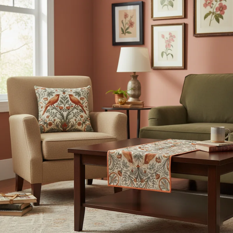 Persian Cushions & Runners Set - Floral Velvet Cushion & Runner