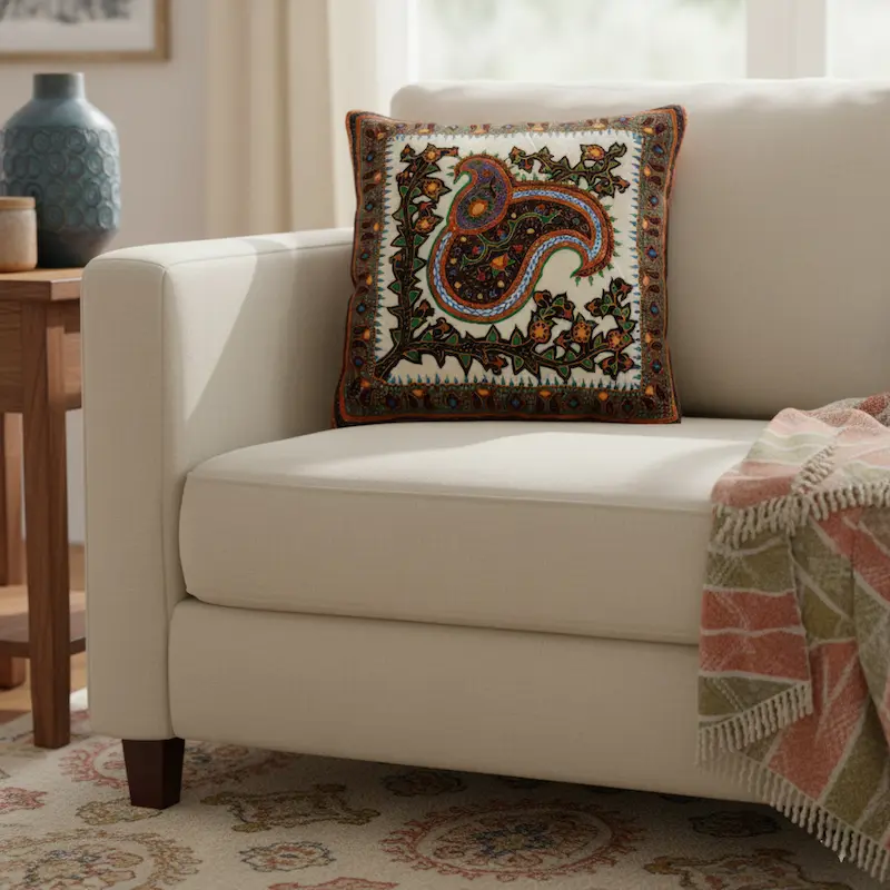 Persian Cushions Set – Red Velvet Backed Patteh Embroidered Art