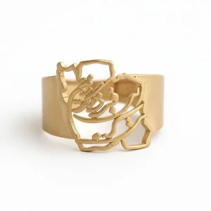 Persian Gold Ring with Calligraphy Map of Iran with 18k Gold