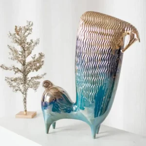 Persian Horse Statue – Ceramic Sculptural Art with Golden & Turquoise Accents