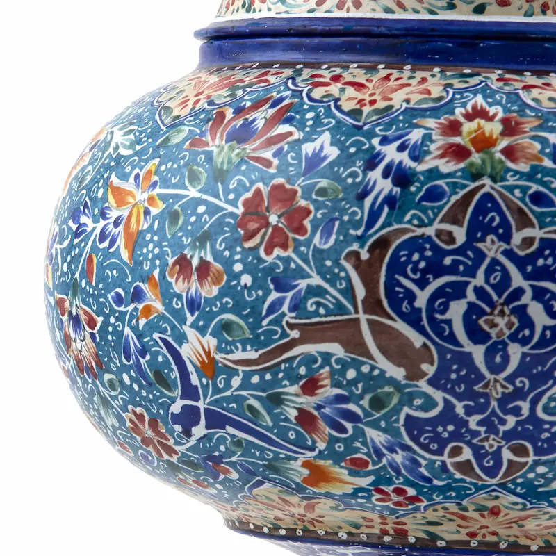Persian Minakari Bowl – Multicolor Hand-Painted Copper Decorative Centerpiece