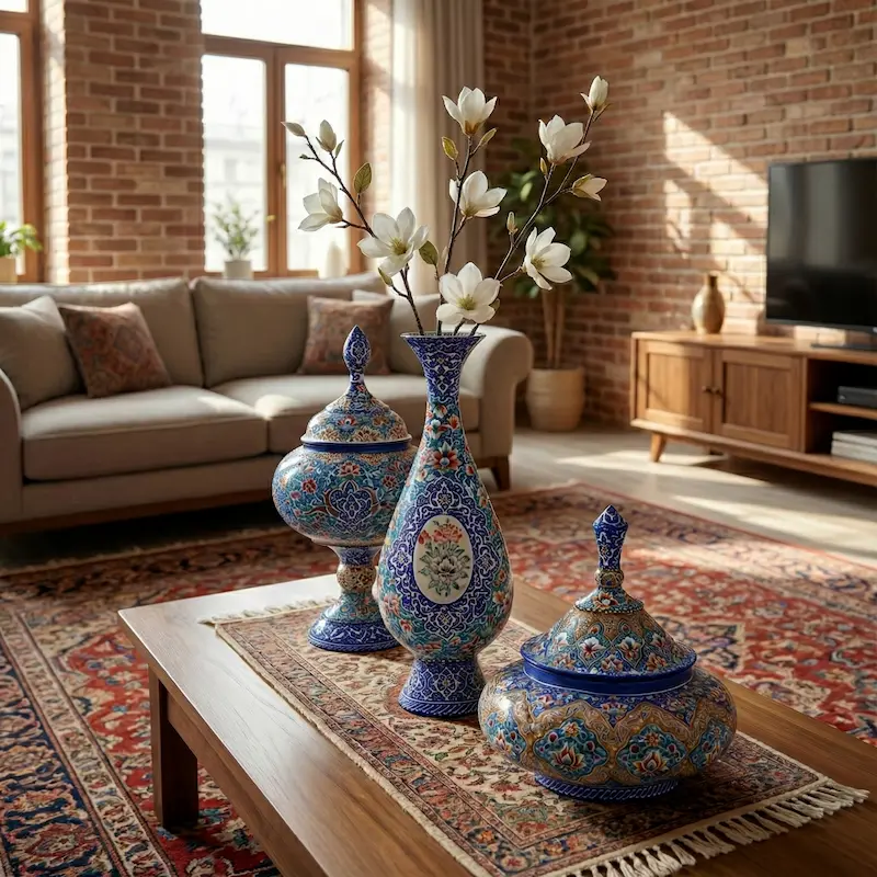 Persian Minakari Bowl – Multicolor Hand-Painted Copper Decorative Centerpiece