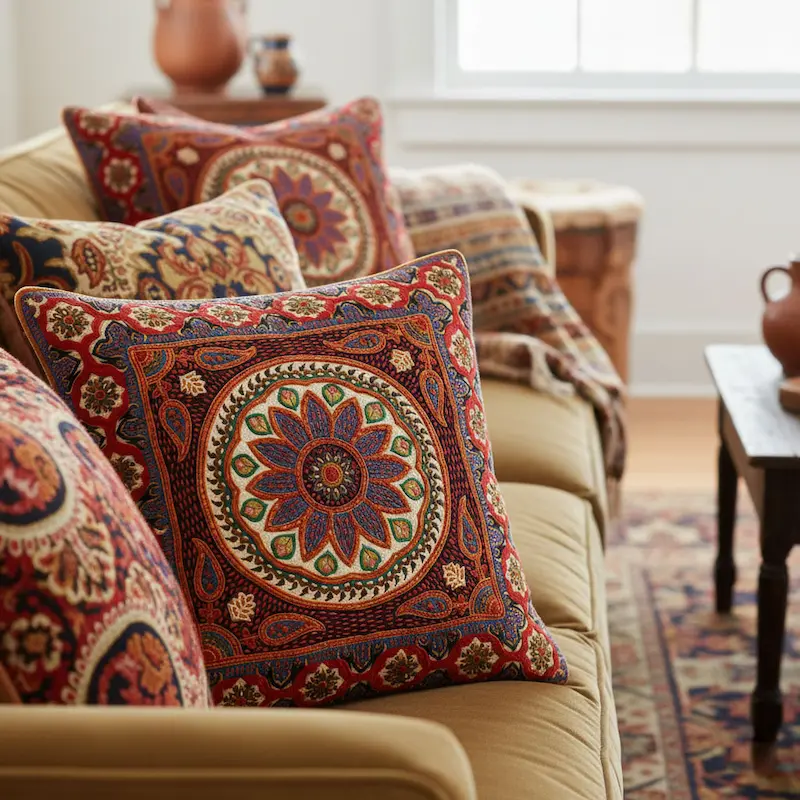 Persian Paisley Velvet Cushion - Handmade Wool Embroidery Set