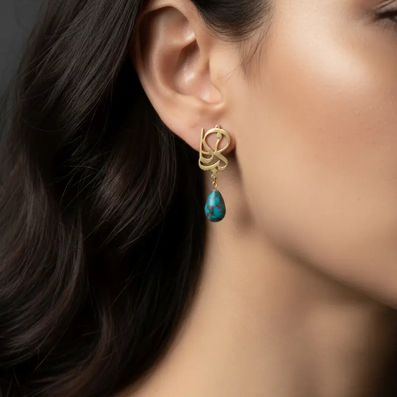 Persian Personalised Earrings with Turquoise Name Design