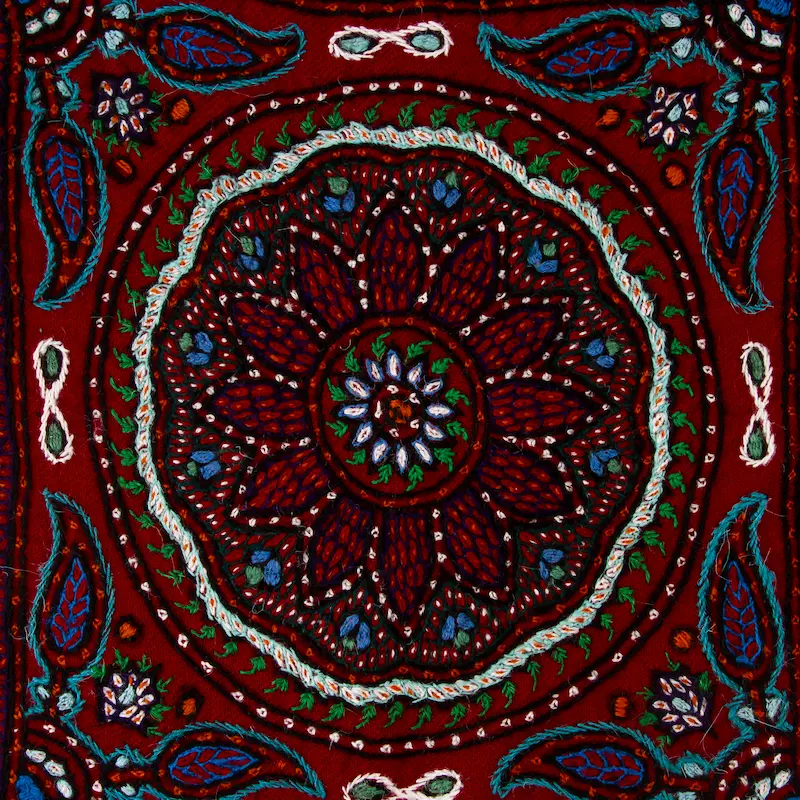 Persian Pillows with Red Velvet Wool Cushions and Traditional Boostan Design