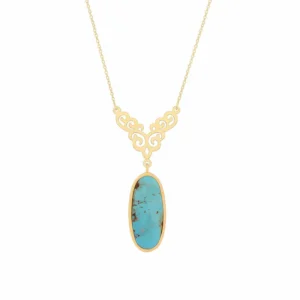 Persian Turquoise Gold Necklace – Golden Petal with Neyshabur Gemstone