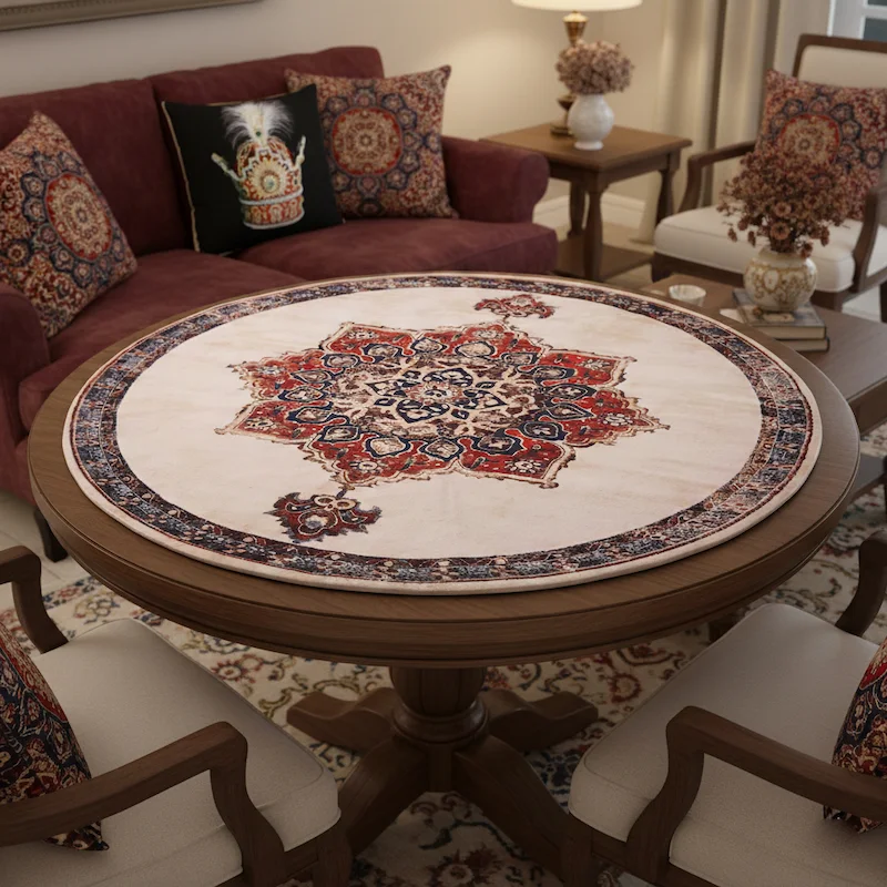 Round Velvet Persian Runner Table Linen with Sun Design