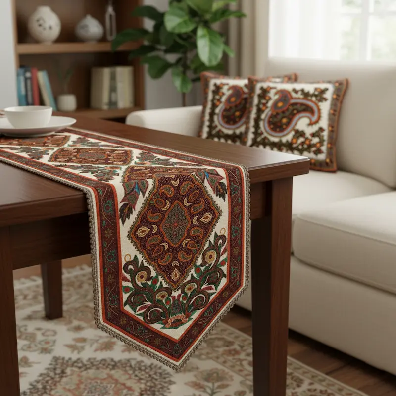 Wool Persian Runner with Hand-Embroidered Pateh and Boteh Jegheh Design