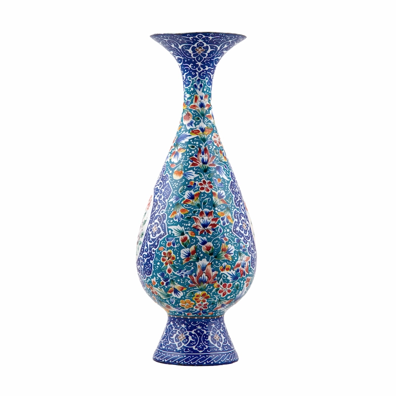 Persian Minakari Art Vase – Traditional Painted Metal