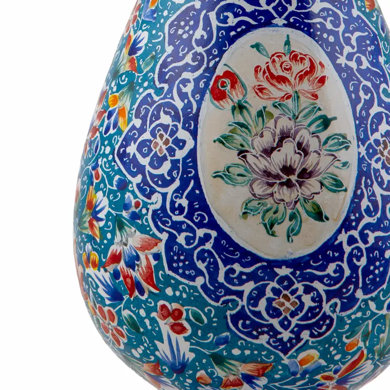 Persian Minakari Art Vase – Traditional Painted Metal