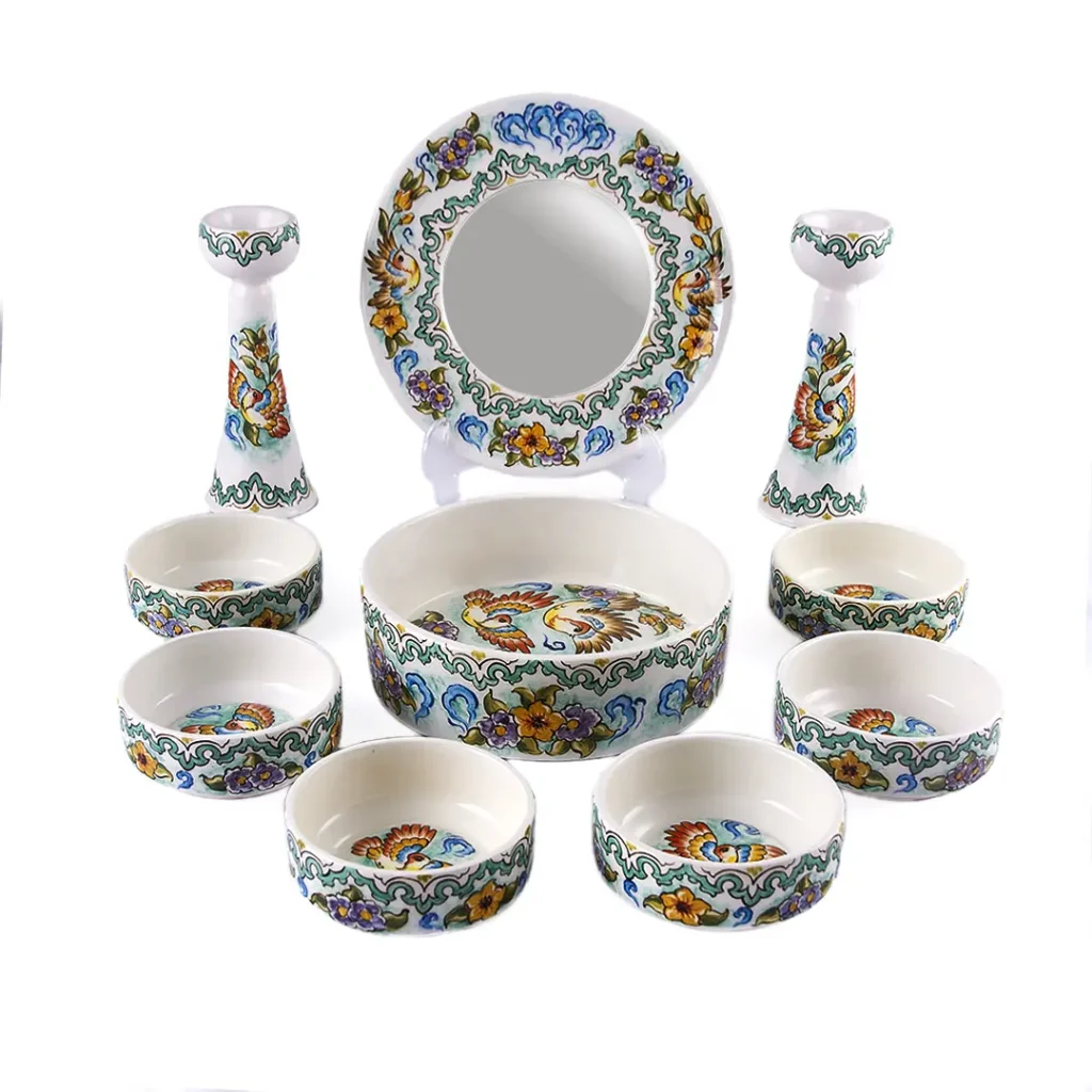 Ceramic Haft Sin Set – Hand-Painted Gol-o-Morgh Design