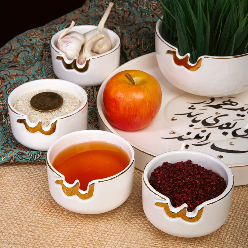 Handcrafted Ceramic Haft Seen Set - Nowruz Golden Touch