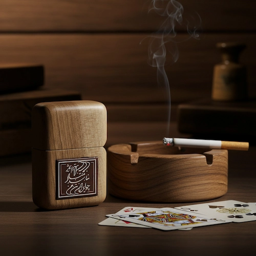 Handcrafted Persian Lighter – Walnut & Enamel Elegance