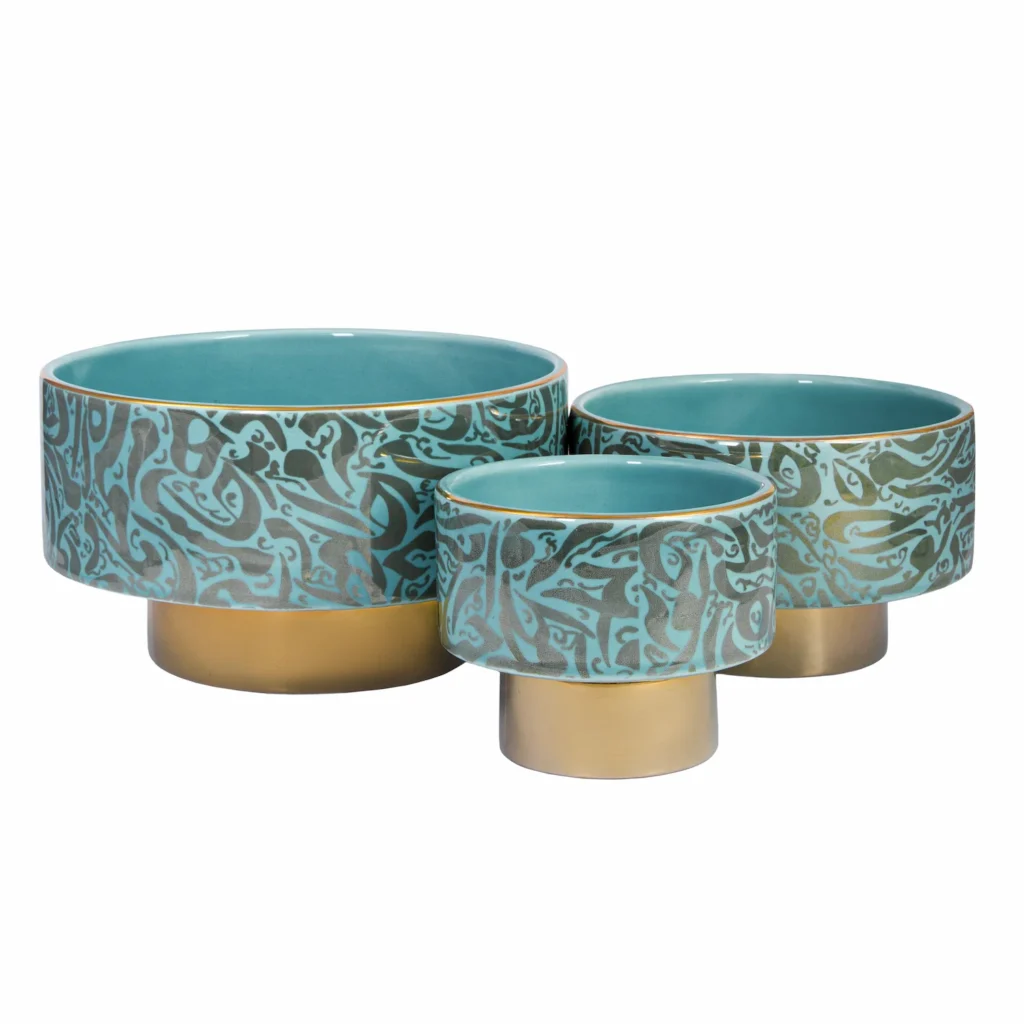 Handcrafted Turquoise Persian Calligraphy Bowl Set