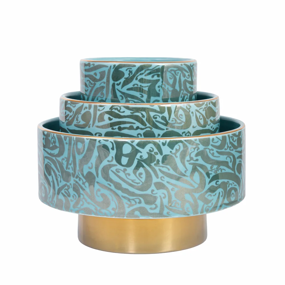 Handcrafted Turquoise Persian Calligraphy Bowl Set