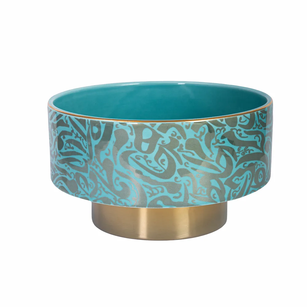 Handcrafted Turquoise Persian Calligraphy Bowl Set