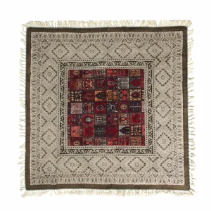 Handmade Kilim Motif Persian Tablecloth – Green Border Ghalamkar Textile