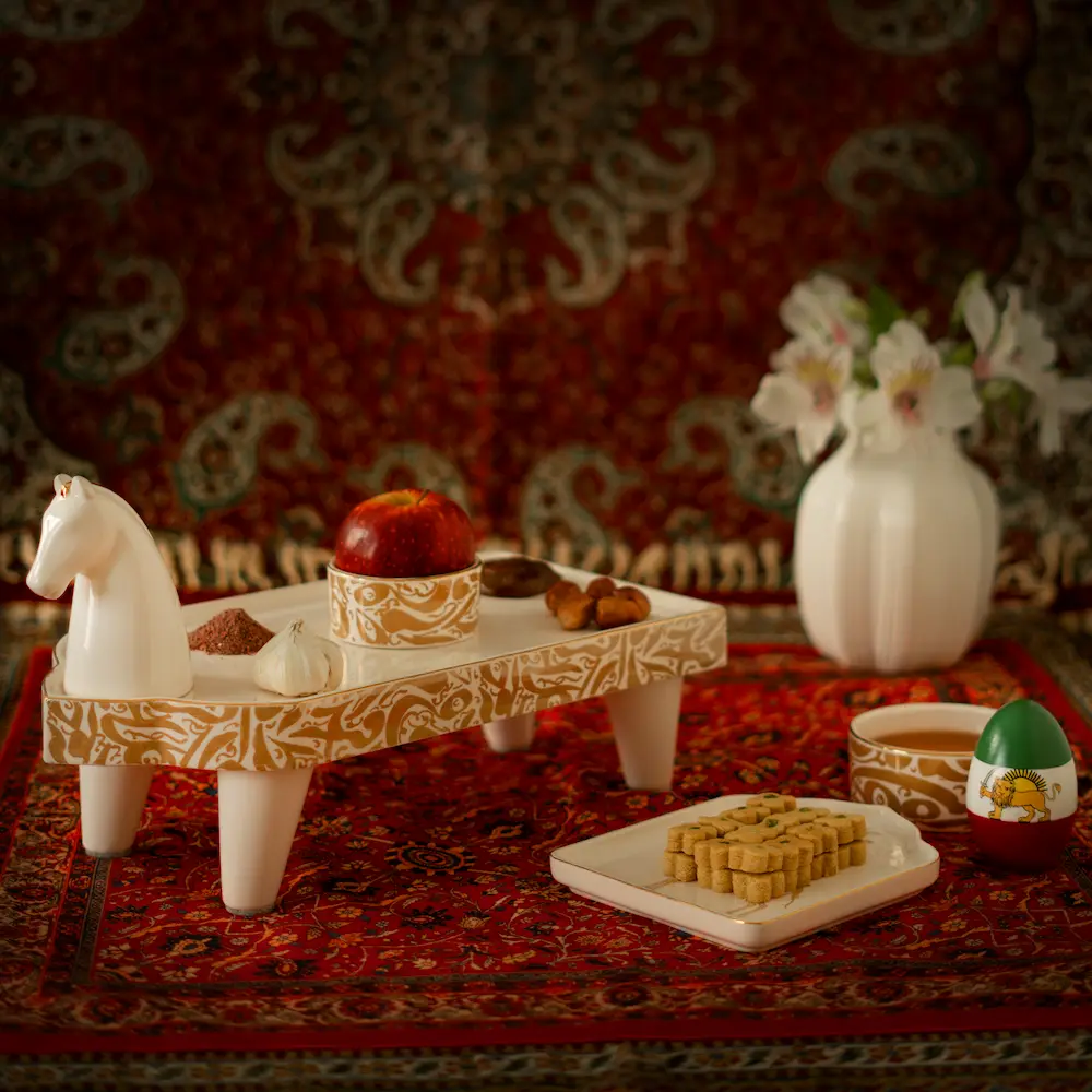 Iranian Horse Ceramic Set Haft Sin Table Decor