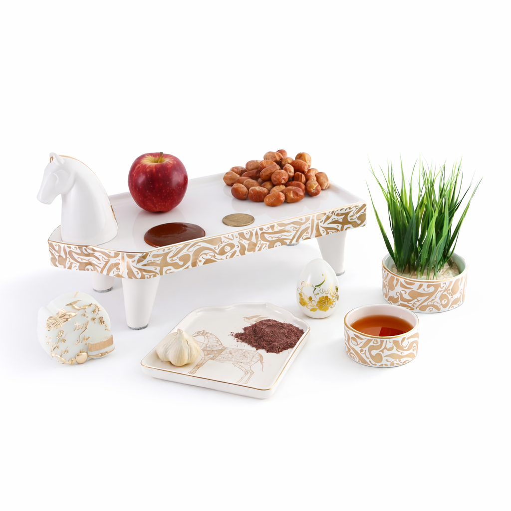 Iranian Horse Ceramic Set Haft Sin Table Decor