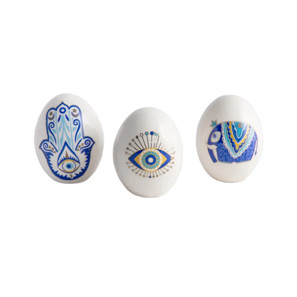 Nowruz Decorative Egg Set – Haft Seen Ceramic Eggs with Transfer Print