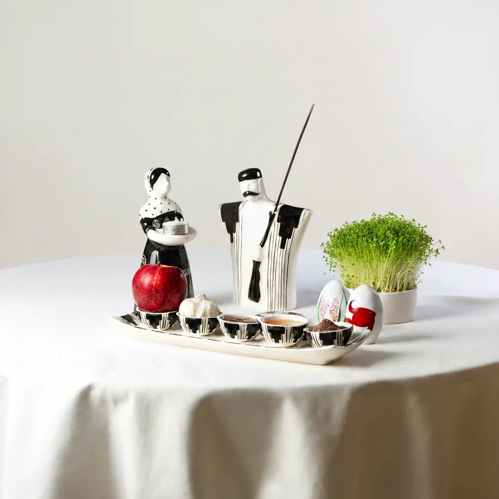 Persian Bakhtiari Haft Sin Table: Decorative Ceramic Set for Iranian Culture