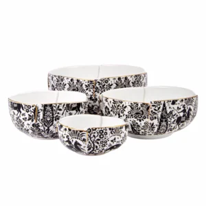 Persian Ceramic Bowl Set – Tulip Design with Shikargah Scene