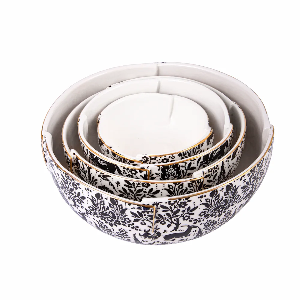 Persian Ceramic Bowl Set – Tulip Design with Shikargah Scene