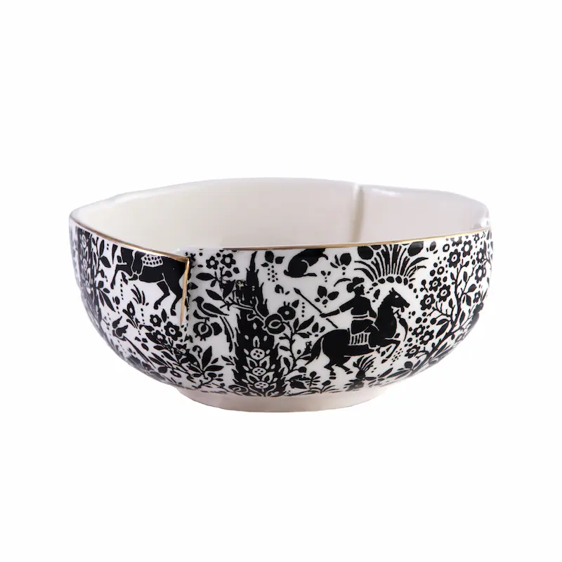 Persian Ceramic Bowl Set – Tulip Design with Shikargah Scene