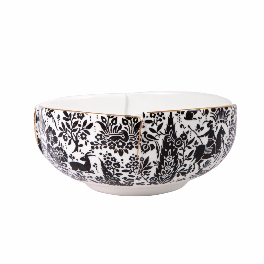 Persian Ceramic Bowl Set – Tulip Design with Shikargah Scene