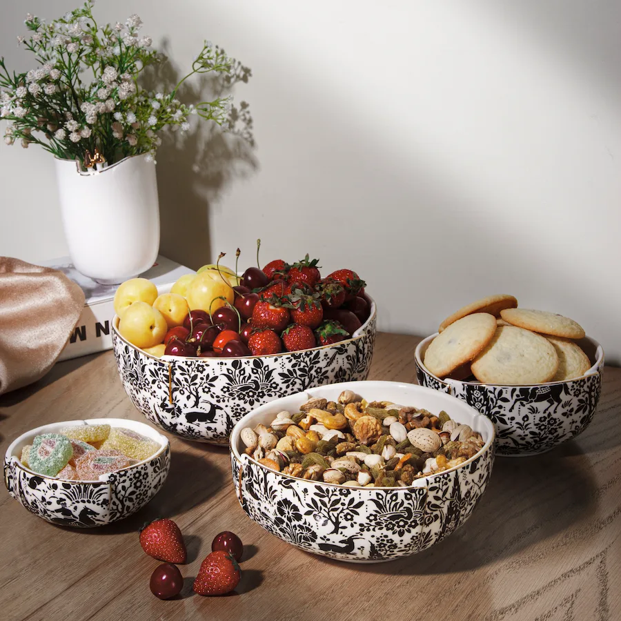 Persian Ceramic Bowl Set – Tulip Design with Shikargah Scene