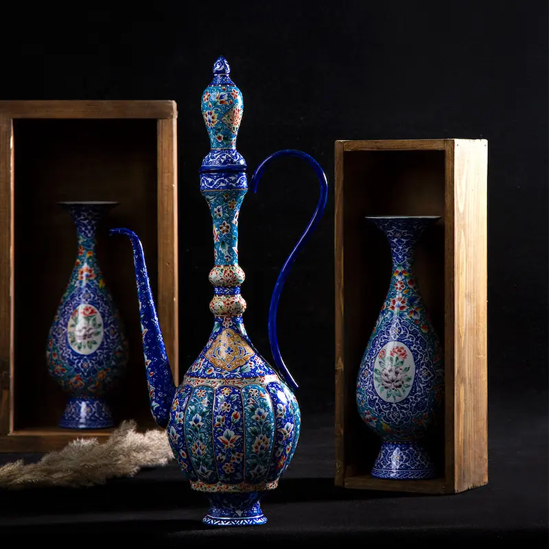 Persian Enamel Rosewater Sprinkler – Hafezieh Minakari Copper Art