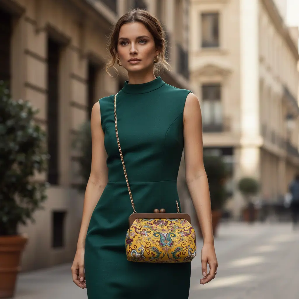 Persian Termeh Bag with Handmade Walnut Wood Closure – Katayoun Design